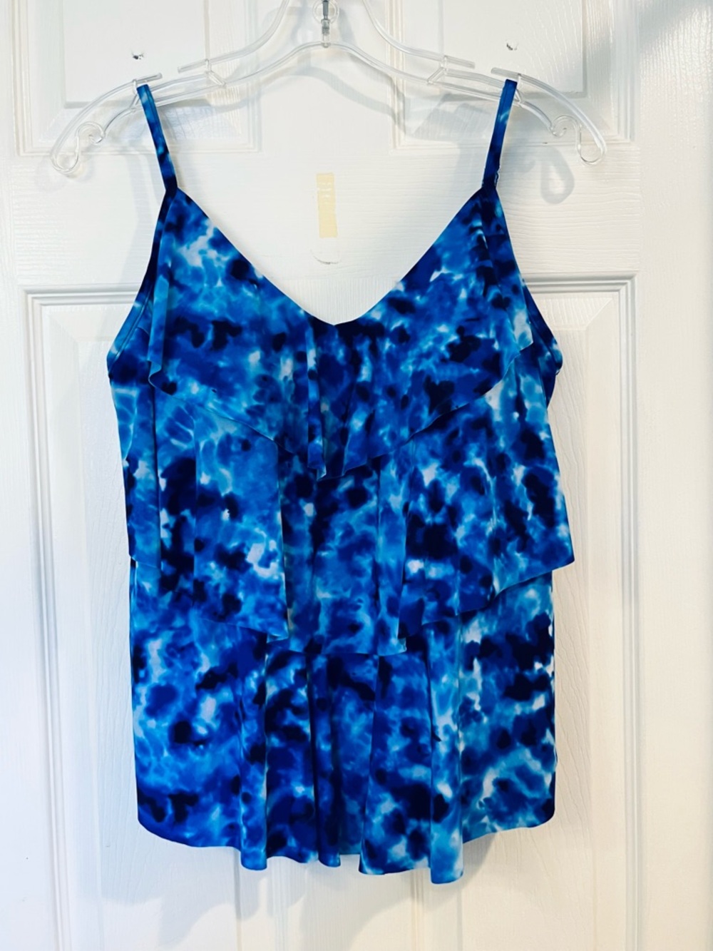 Aqua Green Tankini Top Blue Tie-Dye Swimsuit Bathing Suit Top L